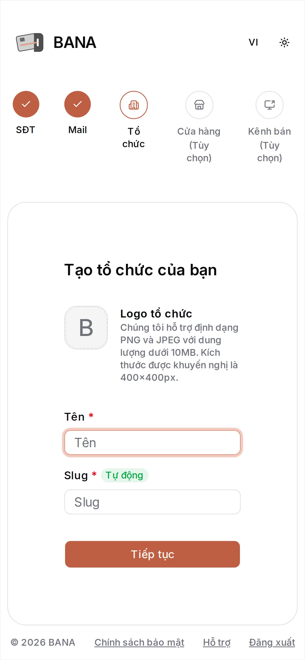 Tạo tổ chức