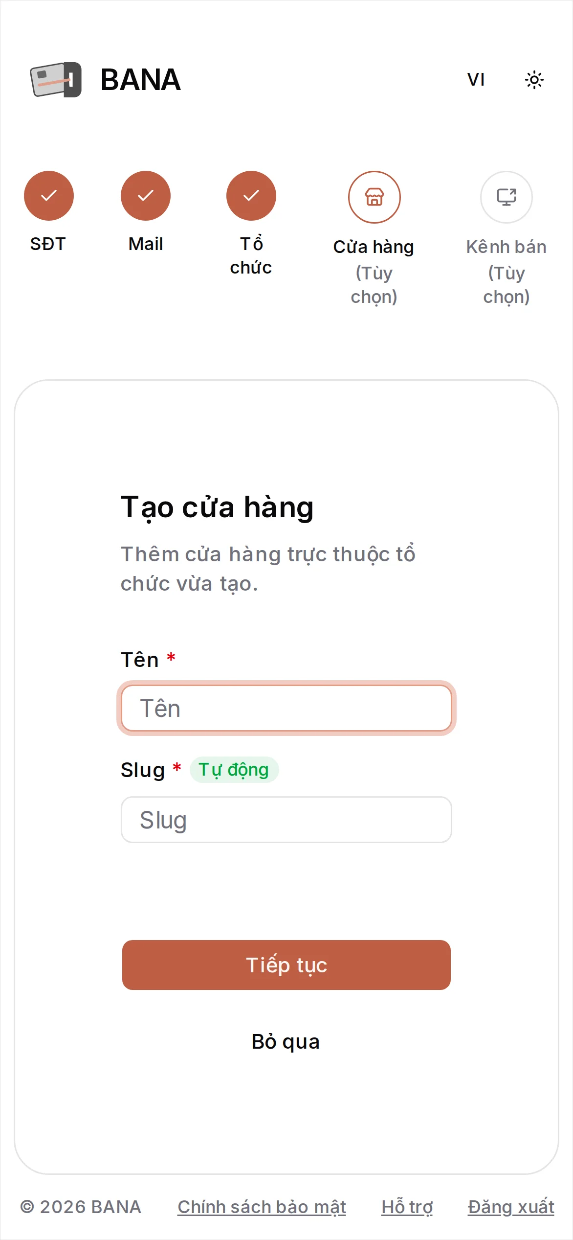 Tạo cửa hàng
