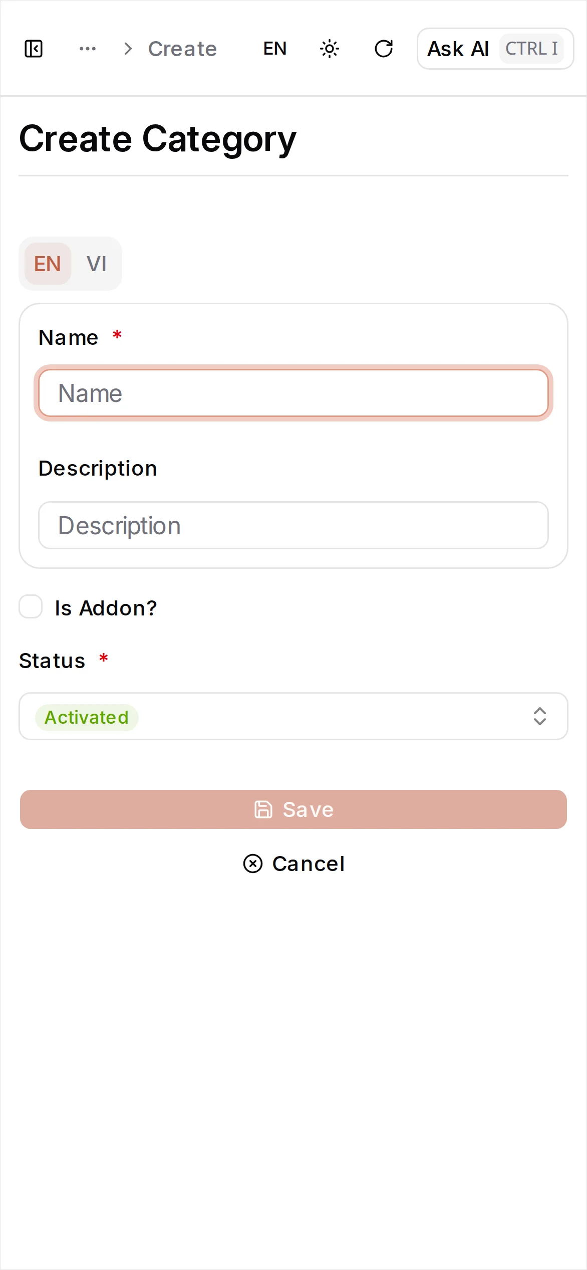 Create category form