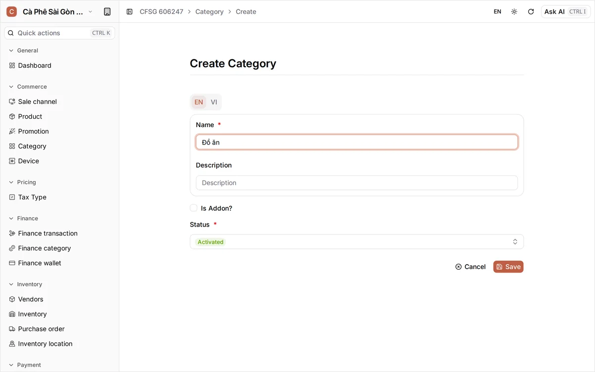 Category form filled