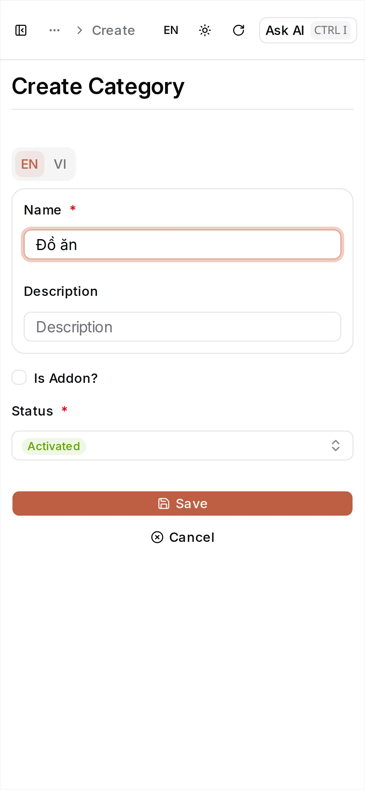 Category form filled