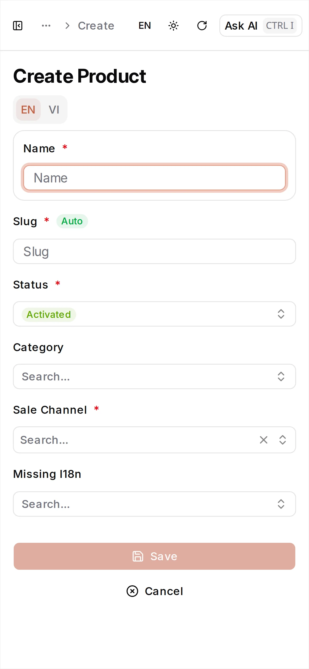 Create product form