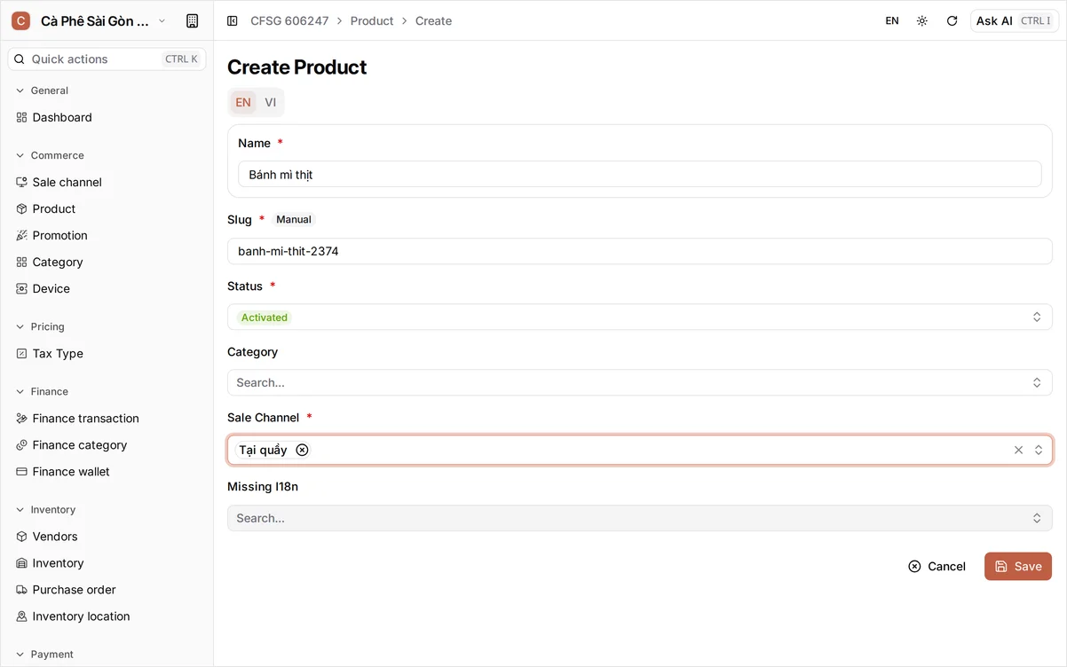 Product form filled