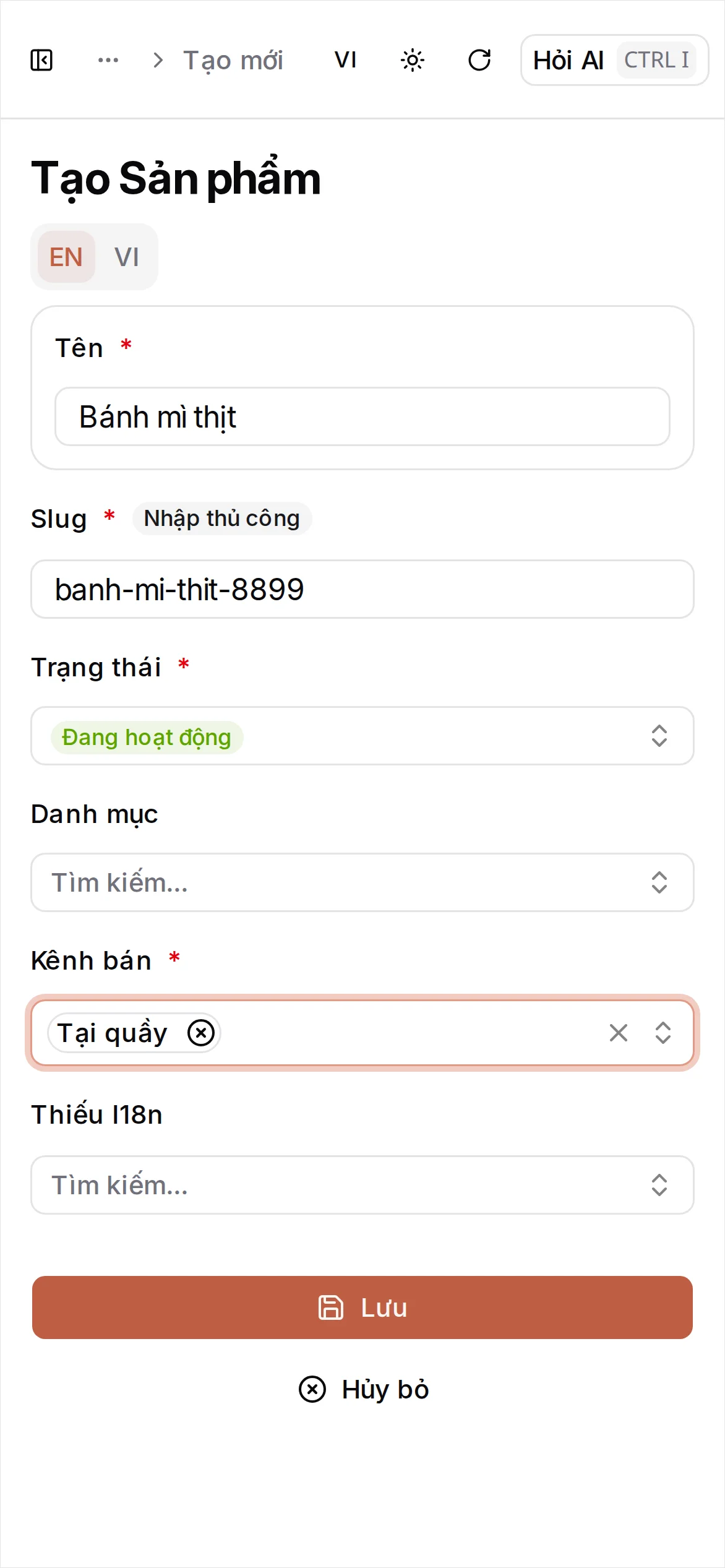 Đã điền thông tin sản phẩm
