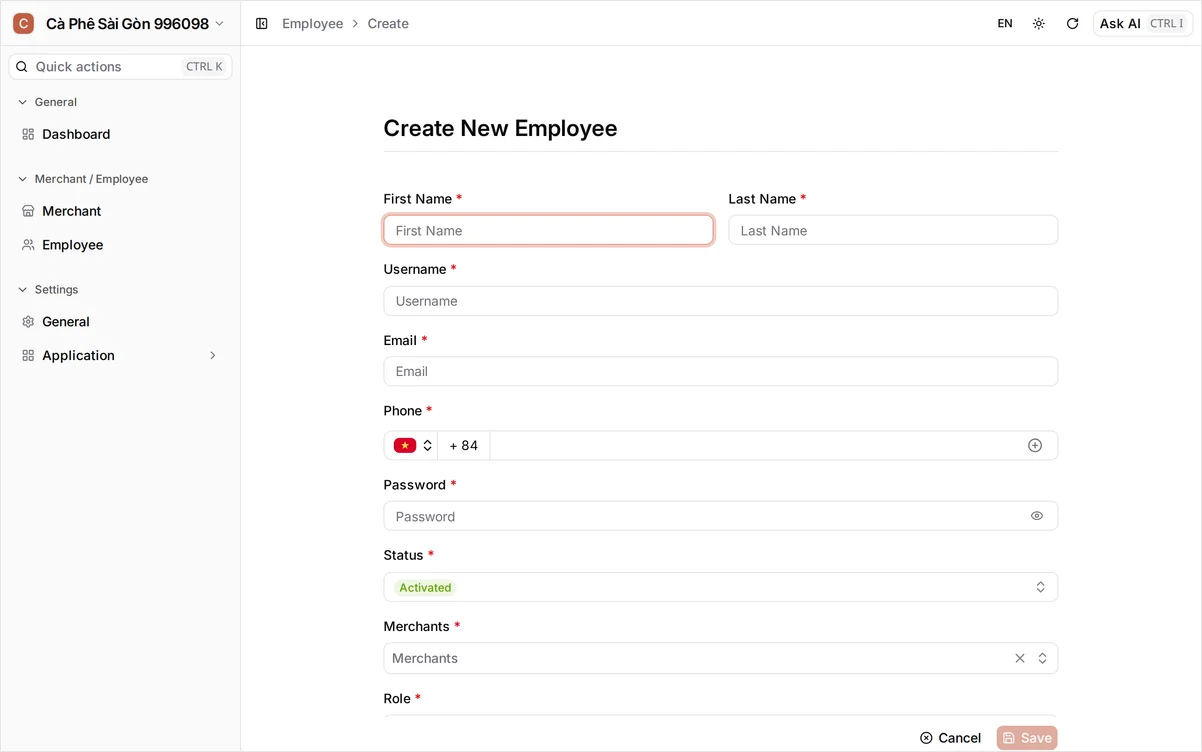 Create employee form