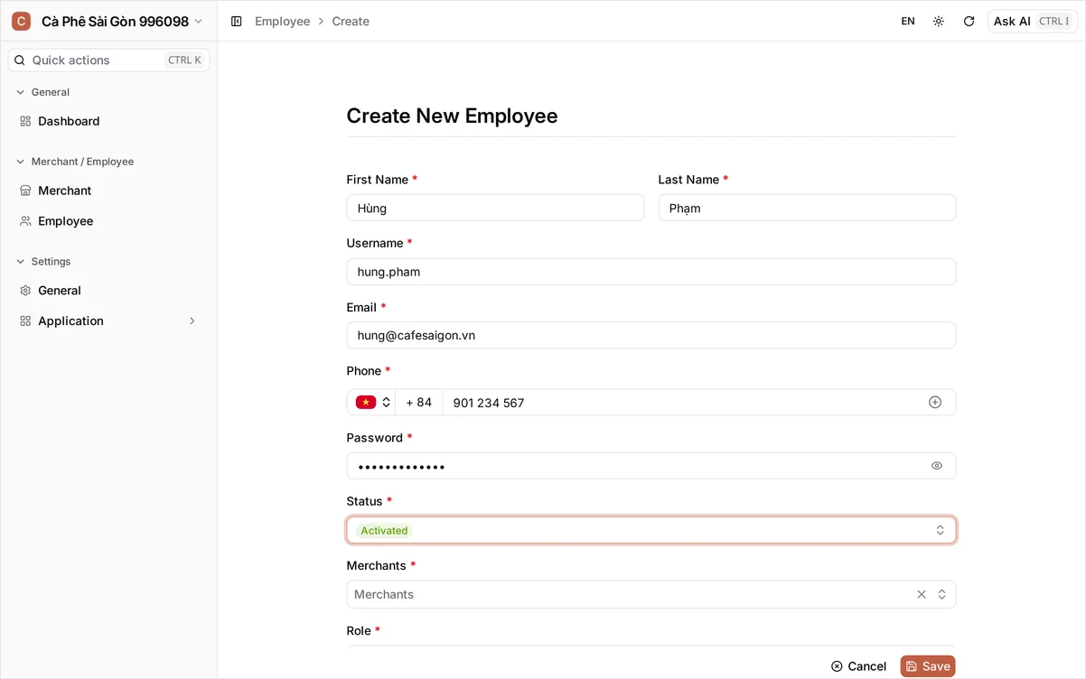 Role and shop assignments