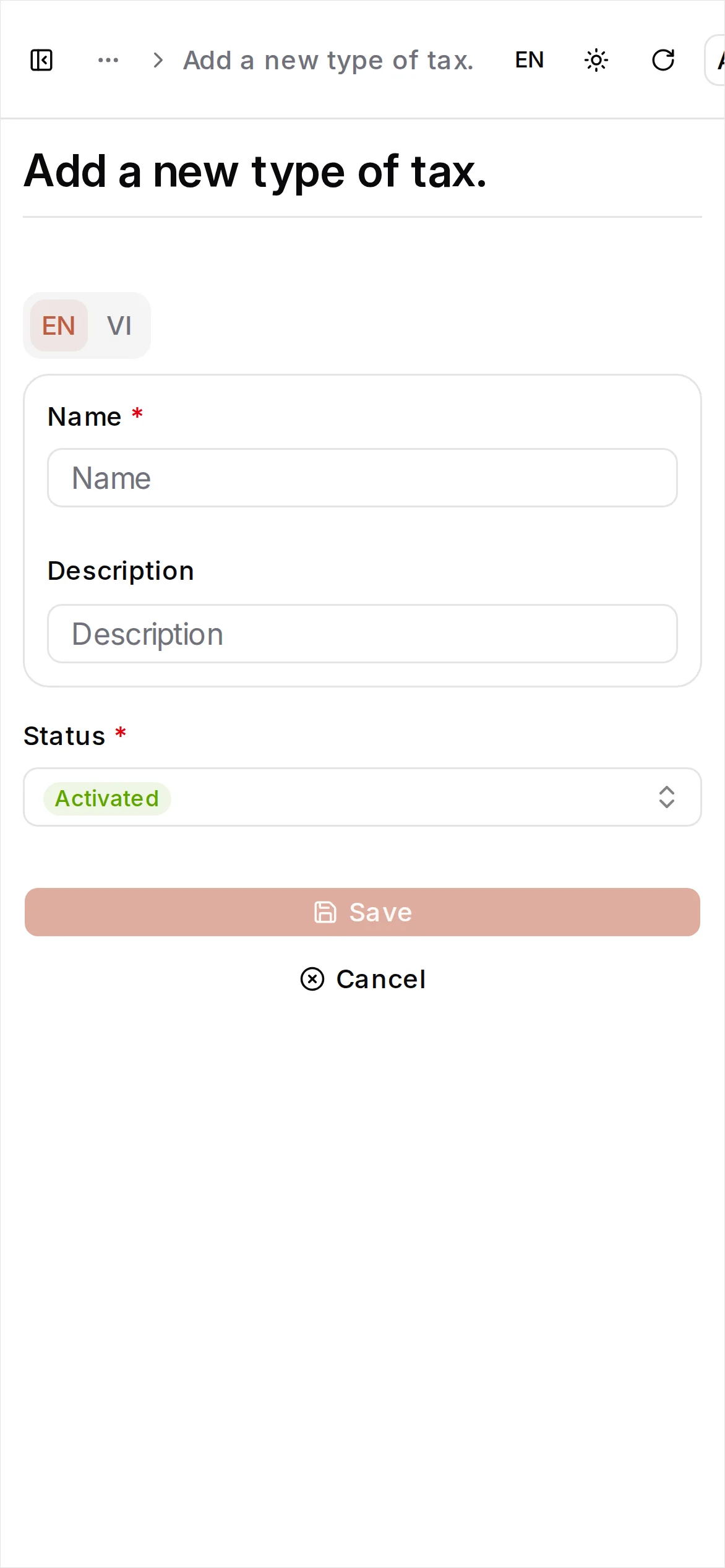 Create tax type form