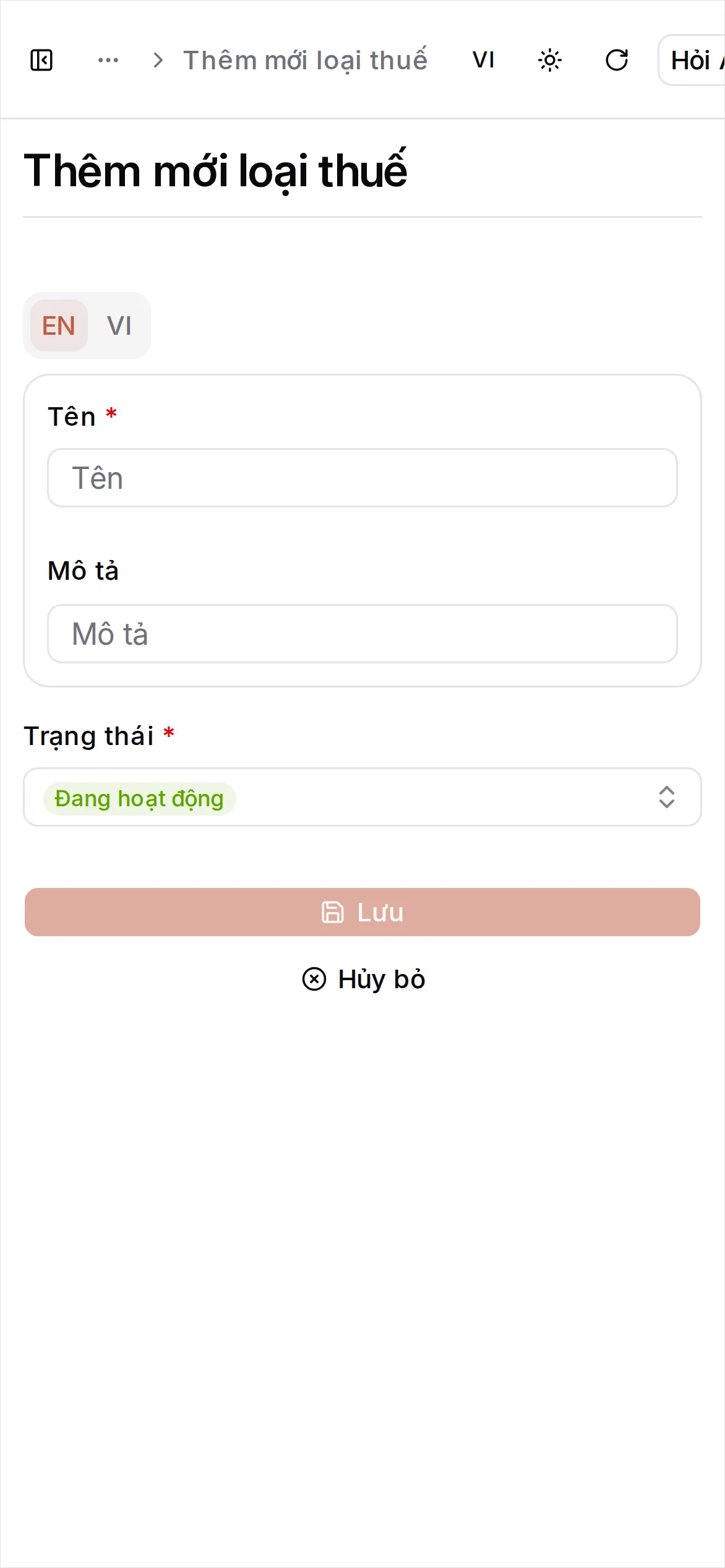 Form tạo loại thuế