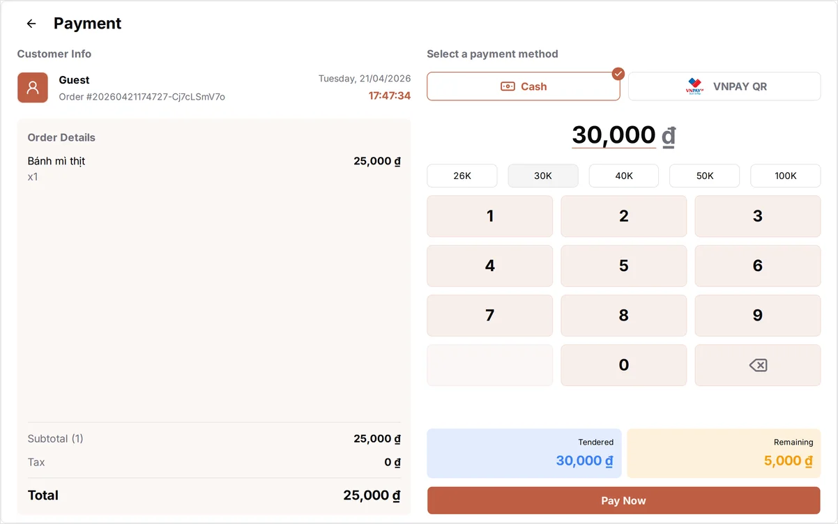 30,000 tendered, 5,000 change remaining