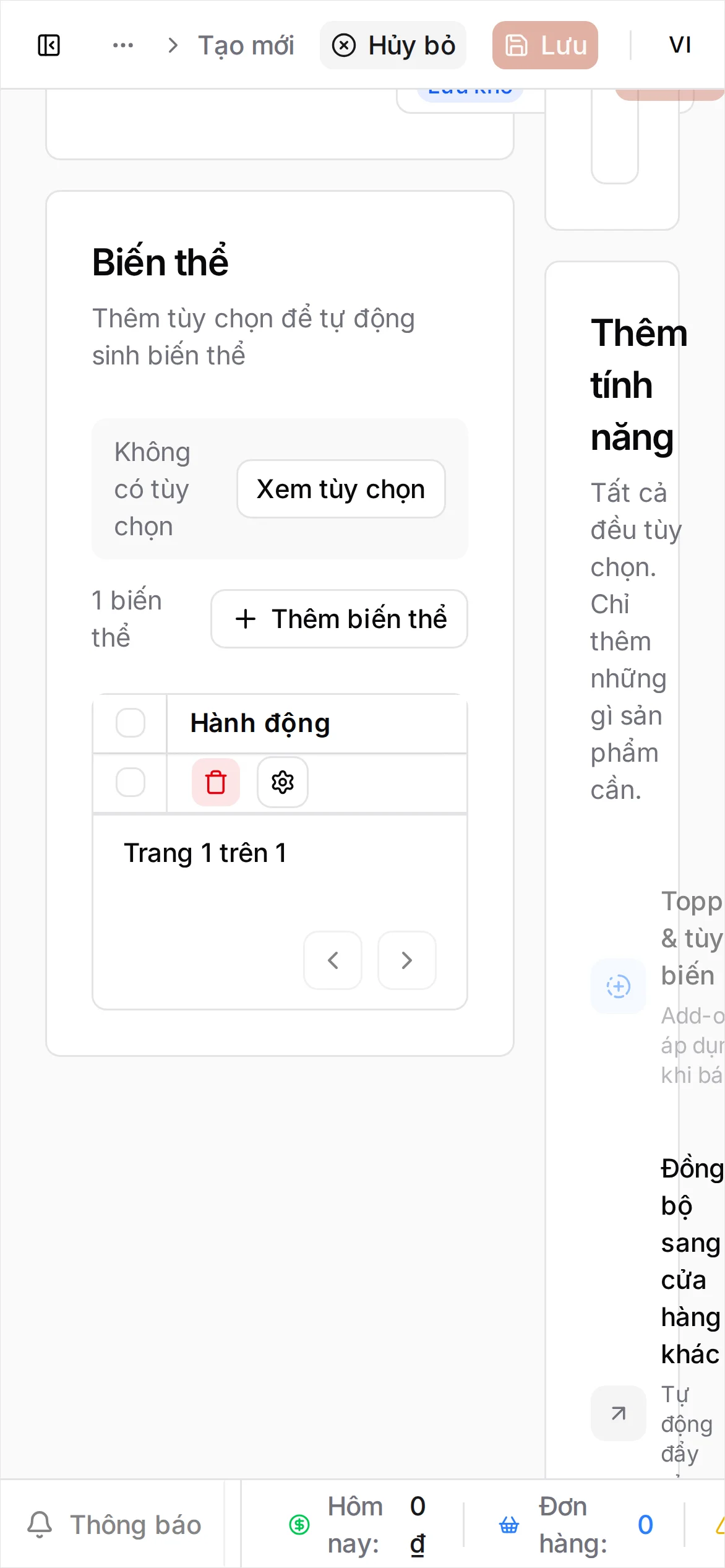 Biểu mẫu Tạo Sản phẩm cho Nước suối 500ml trong danh mục Đồ uống, không có kích cỡ, một mức giá 10.000, cùng khung Xem trước trên POS bên phải